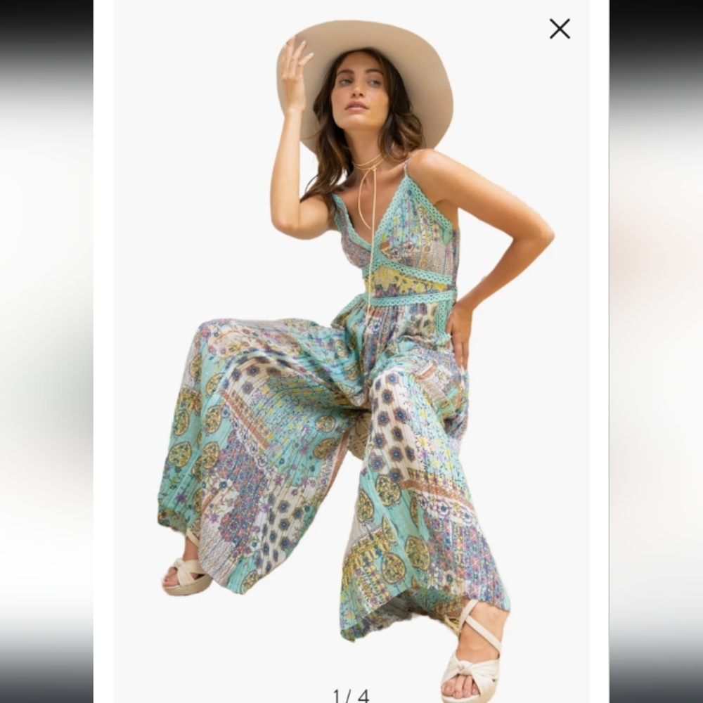 BAROK PARIS ANTHROPOLOGY Floral Flowy Boho Jumpsuit Wide Leg Cotton Size M.